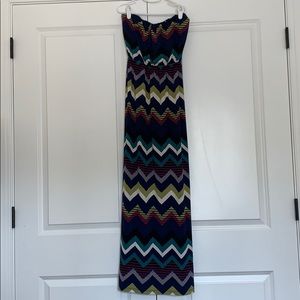 Strapless multi colored chevron maxi